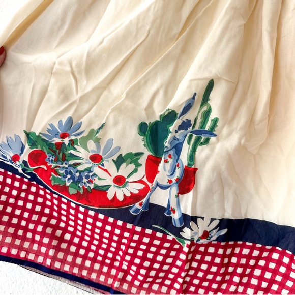 Anna Sui for Anthropologie Womens Western Horse Cream & Red Gingham Skirt - Picture 2 of 8